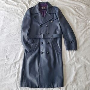 Vintage, The May Co. Cleveland, Genuine Leather Trench Coat, Navy, Size 42
